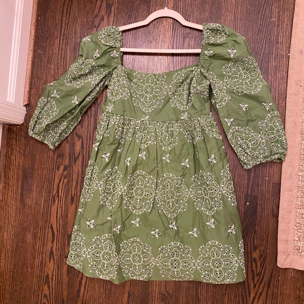 ZARA Green Eyelet Mini Dress